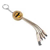 CC006 Round Bamboo Charging Cable Key Ring